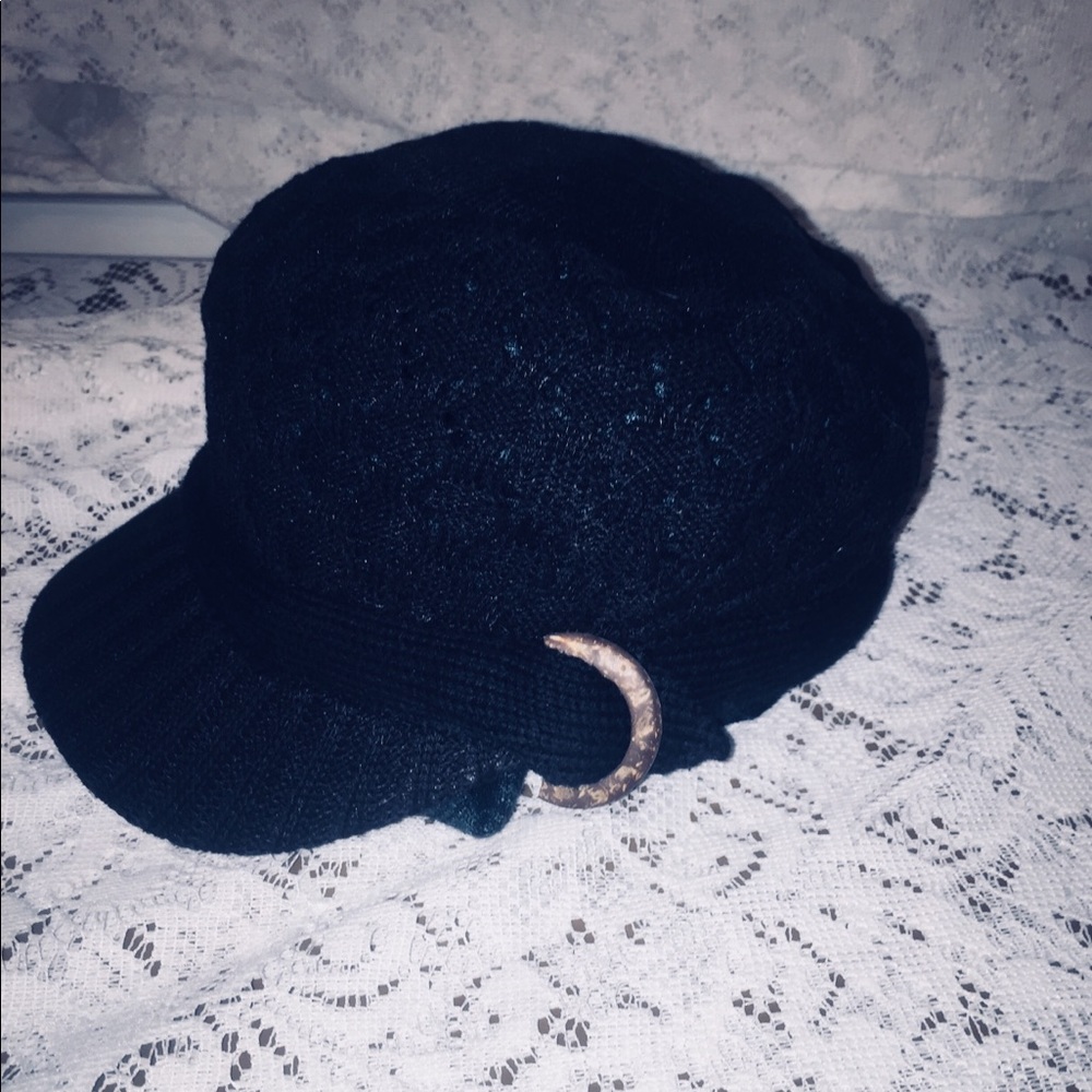 Black crochet military style hat